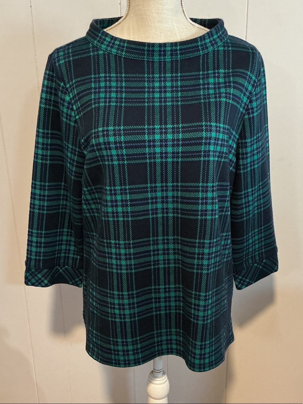 Talbots Black and Green Plaid Long Sleeve Top